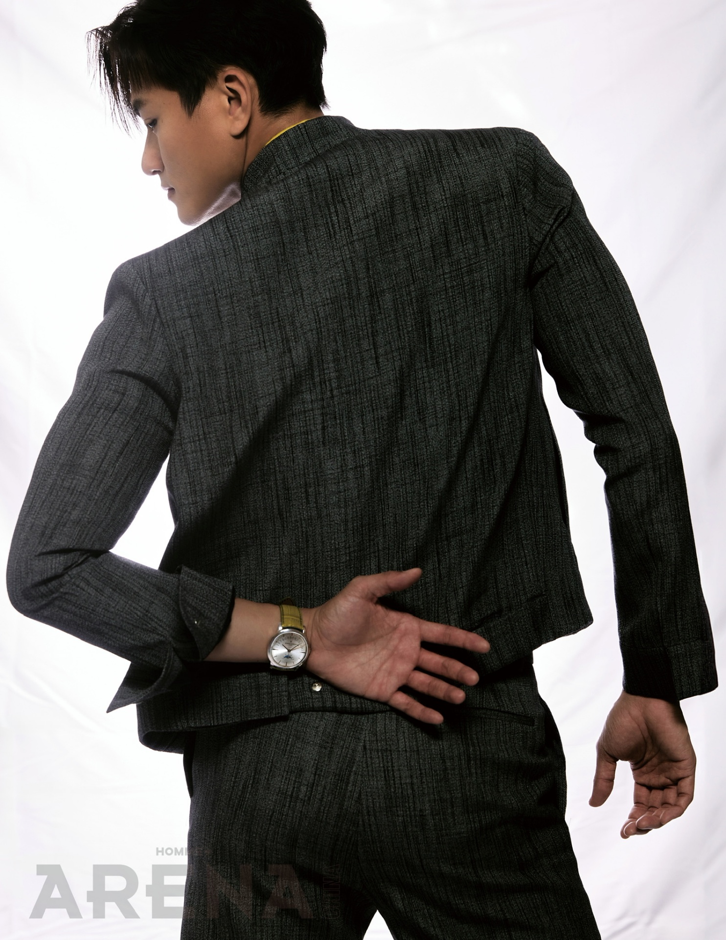 Arena Homme+ China — charcoal suit back portrait